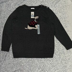 Charter Club Women’s Pug Dog Knit Sweater Sz XL Cotton Blend Gray Long Sleeves